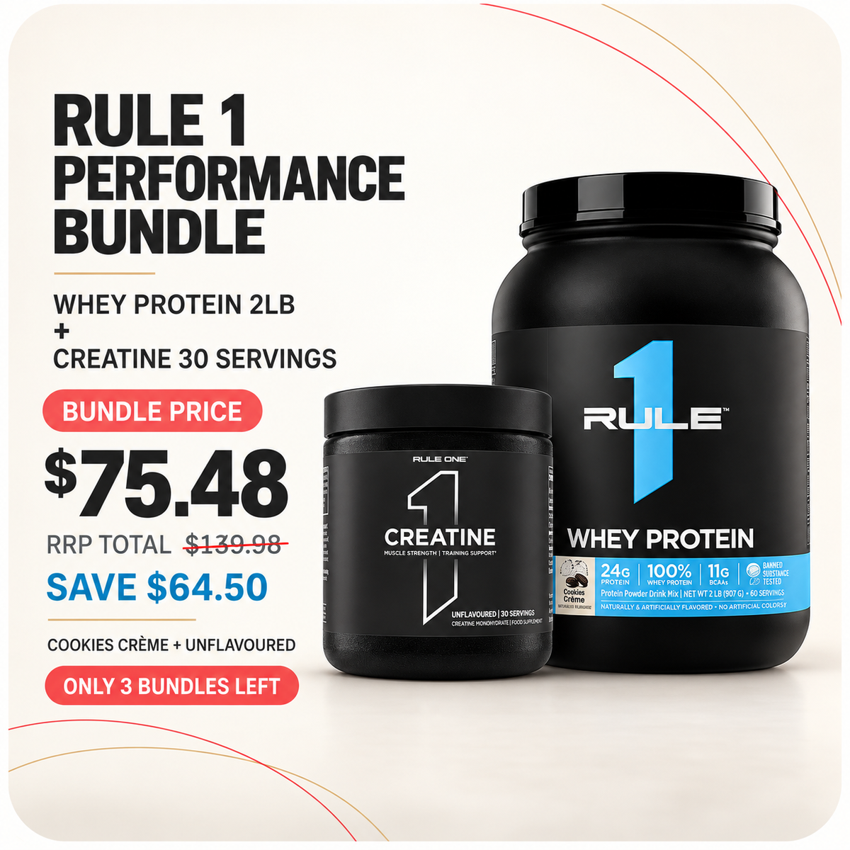 Rule 1 Whey blend 2LB + Creatine 30 Serve